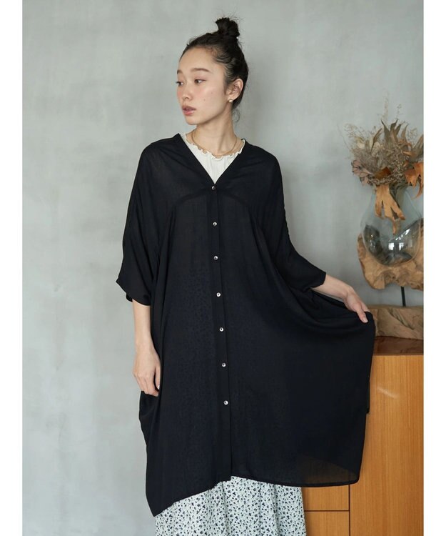 earth music&ecology レーヨンビッグシャツチュニック Black