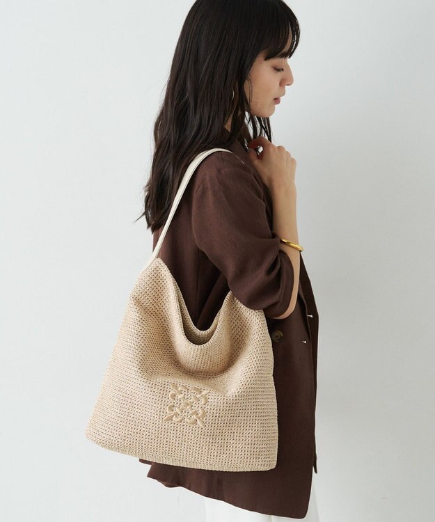 russet ナイロンラフィアワンショルダーバッグ(CE-1714) Ivory