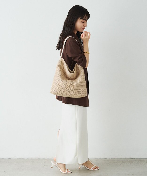 russet ナイロンラフィアワンショルダーバッグ(CE-1714) Ivory