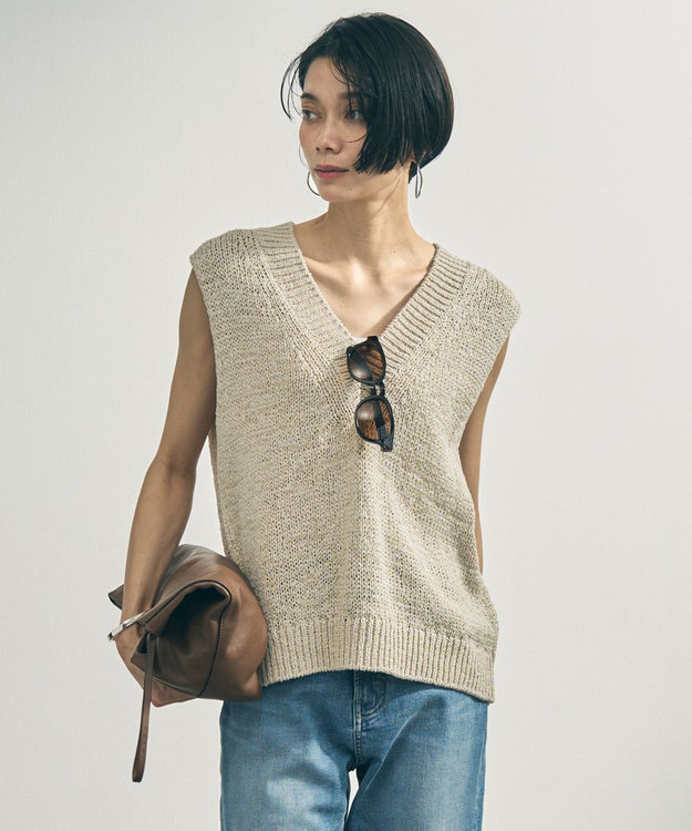 UNFILO テープヤーンニット ベスト グレージュ