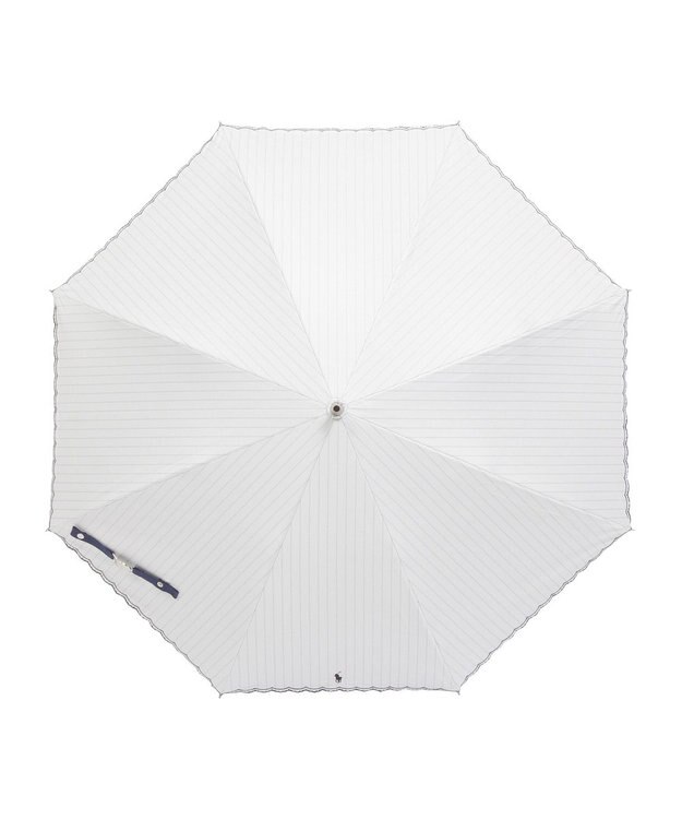 MOONBAT 【1級遮光/遮熱/UV】POLO RALPH LAUREN（ポロ ラルフローレン）晴雨兼用日傘  ストライプ スカラ刺繍 長傘 オフホワイト