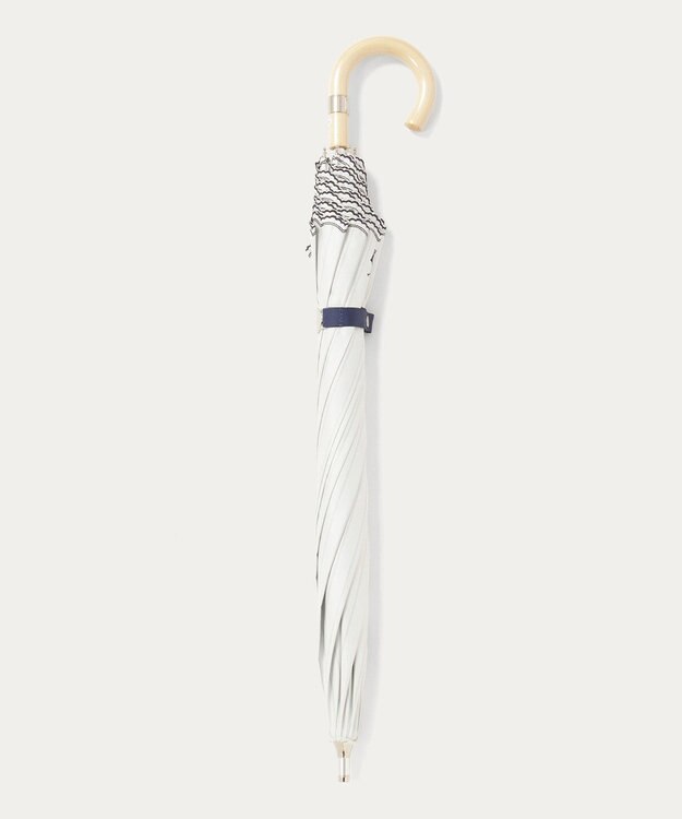 MOONBAT 【1級遮光/遮熱/UV】POLO RALPH LAUREN（ポロ ラルフローレン）晴雨兼用日傘  ストライプ スカラ刺繍 長傘 オフホワイト