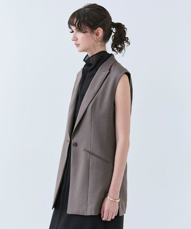 BEIGE， 【洗える】CAROLE / リネンライクノースリーブジレジャケット Mocha