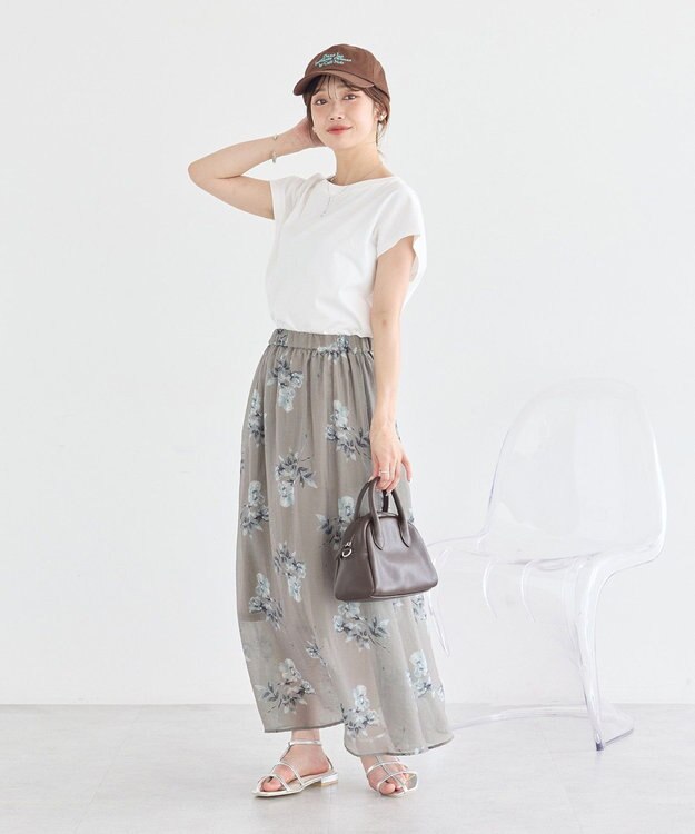 earth music&ecology フラワーシアープリントスカート Beige