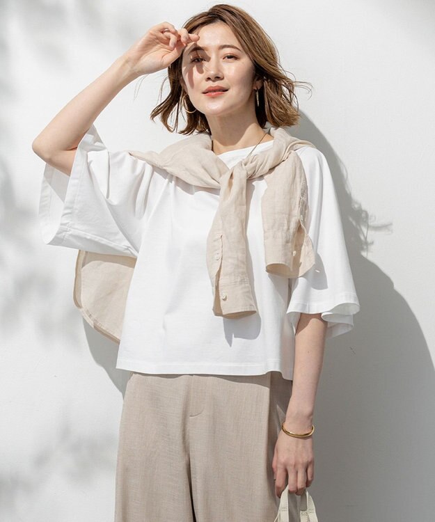 23区 【洗える】ハイエンド フレアスリーブ Tシャツ ホワイト系