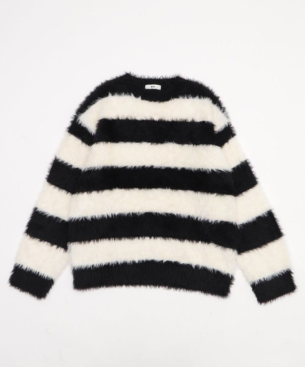 WEGO 【2025秋冬新作/ユニセックス着用ITEM/MLサイズ展開】フェザーニットプルオーバー ホワイトボーダー