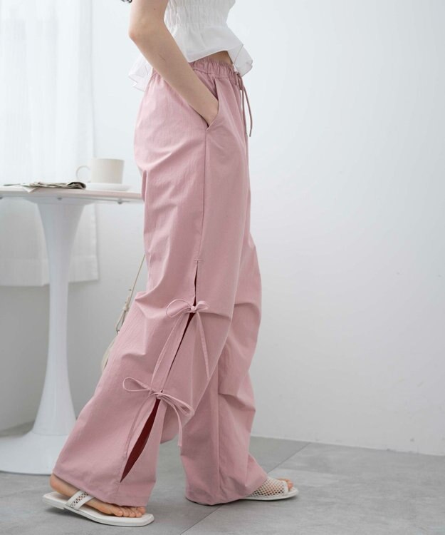 WEGO 【ウエストゴム】サイドリボンパラシュートパンツ ライトピンク