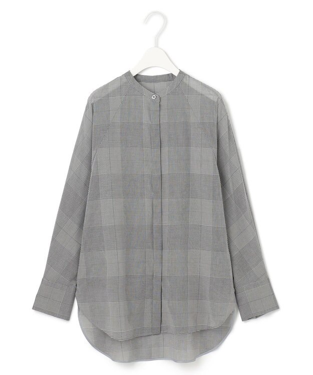 ICB 【洗える】ハイツイストコットンボイル バンドカラーブラウス グレンチェック系