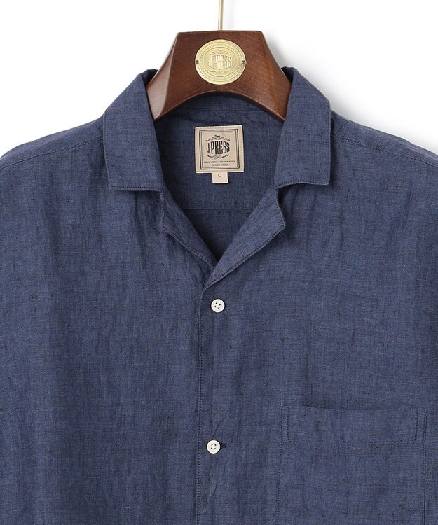 J.PRESS MEN オープンカラーリネンパッチシャツ ネイビー系