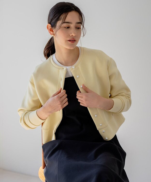 組曲 L 【パールボタン付き】ダンボールジャージー カーディガン イエロー系