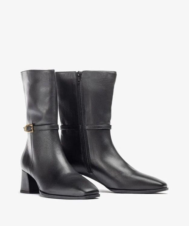 BONTRE 【UNISA/ウニサ】トリム付きスクエアトゥアンクルブーツ/LUNES-UA ブラック