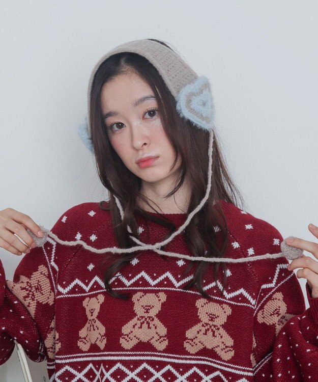 WEGO ハートニットイヤーマフ ライトグレー