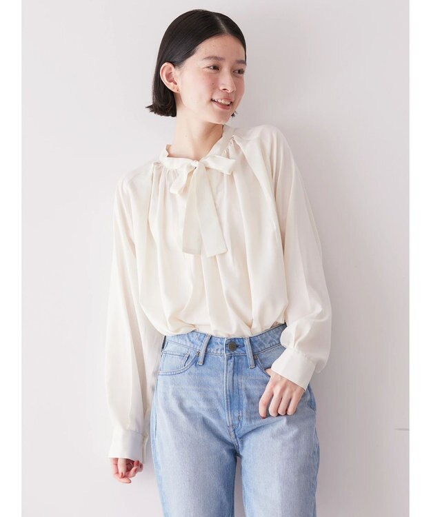 AMERICAN HOLIC イージーケア２ＷＡＹボウタイブラウス Ivory
