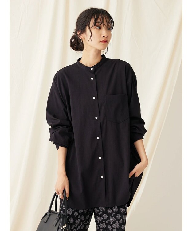 CRAFT STANDARD BOUTIQUE レーヨンデシンバンドカラーシャツ Black