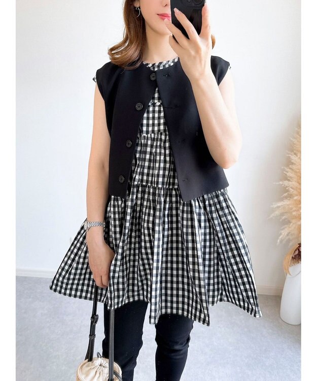 Green Parks コルセット風ミニワンピースⅡ Gingham Check