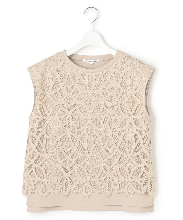 23区 L 【洗える/汗じみ防止加工】エンブロイダリージャージー フレンチスリーブ カットソー ベージュ系