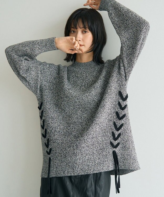 YECCA VECCA レースアップニット Gray Mixture