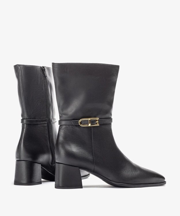 BONTRE 【UNISA/ウニサ】トリム付きスクエアトゥアンクルブーツ/LUNES-UA ブラック