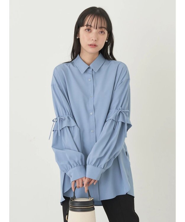 earth music&ecology ギャザースリーブシャツ Blue