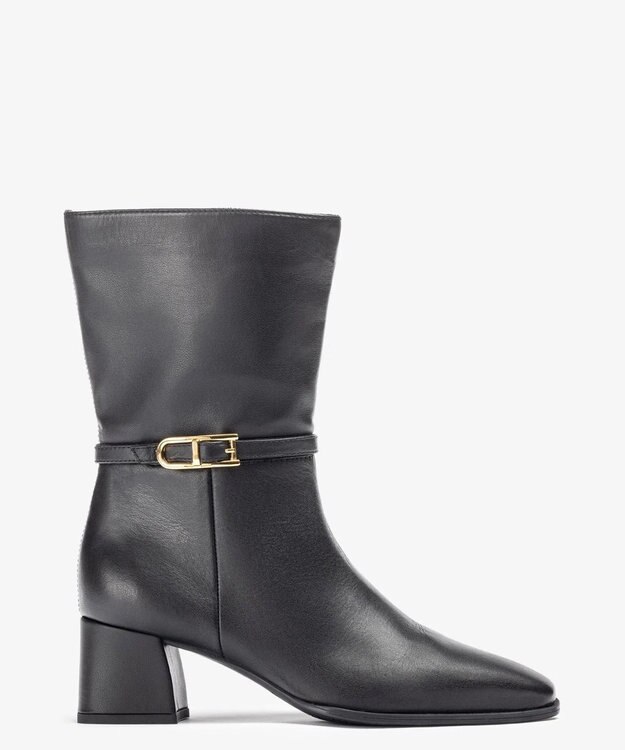 BONTRE 【UNISA/ウニサ】トリム付きスクエアトゥアンクルブーツ/LUNES-UA ブラック