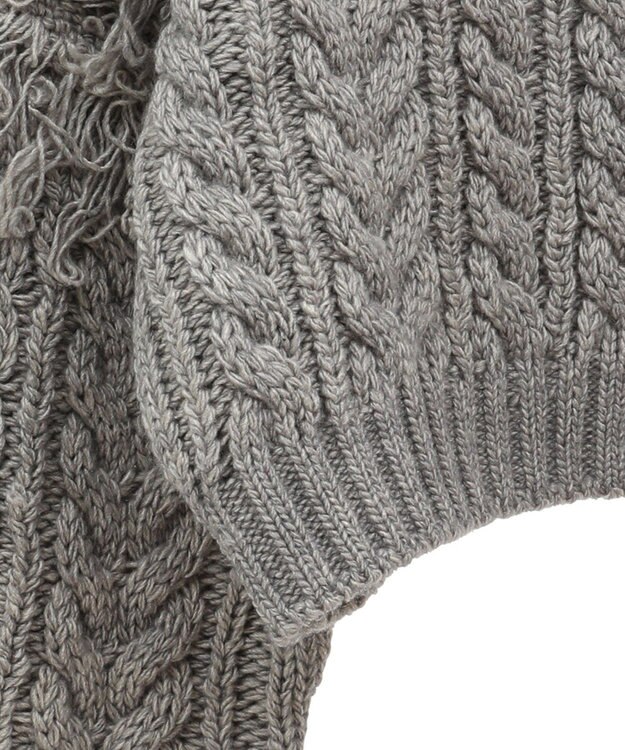 Green Parks フリンジスリーブショート丈ケーブルニット Light Gray