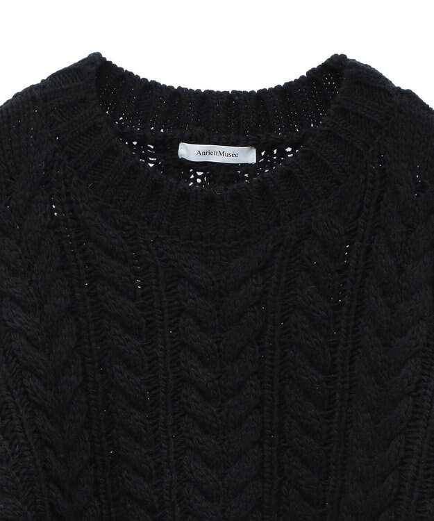 Green Parks フリンジスリーブショート丈ケーブルニット Black