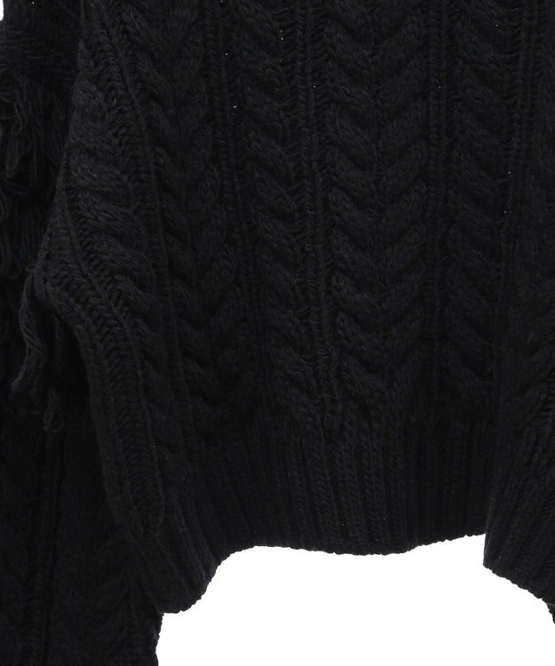 Green Parks フリンジスリーブショート丈ケーブルニット Black