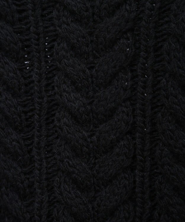 Green Parks フリンジスリーブショート丈ケーブルニット Black