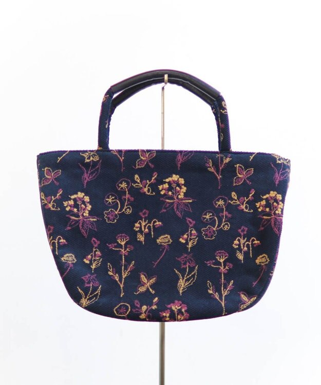 AND WOOL 花刺繍の半円バッグ ネイビー