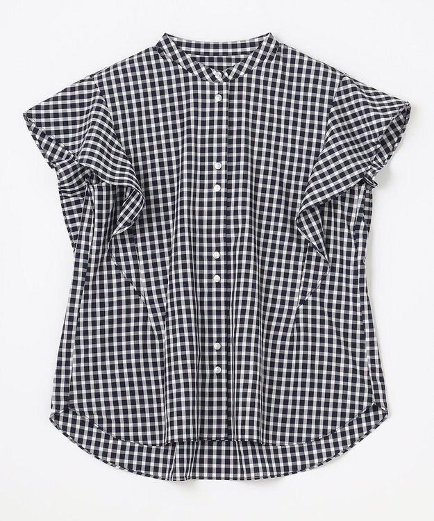 ANY 【UVカット/吸水速乾/抗菌防臭】エニィファンクション 袖フレアブラウス ネイビーギンガム