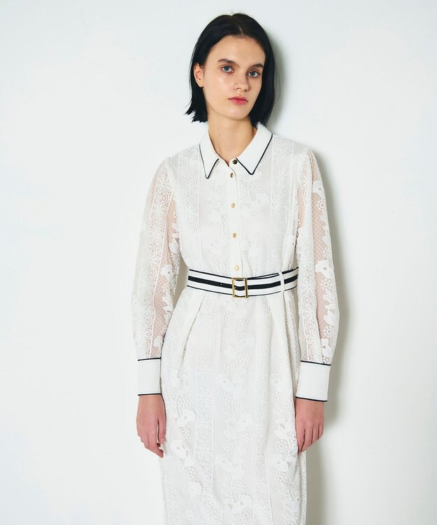 GRACE CONTINENTAL ストライプフラワー刺繍ワンピース ホワイト