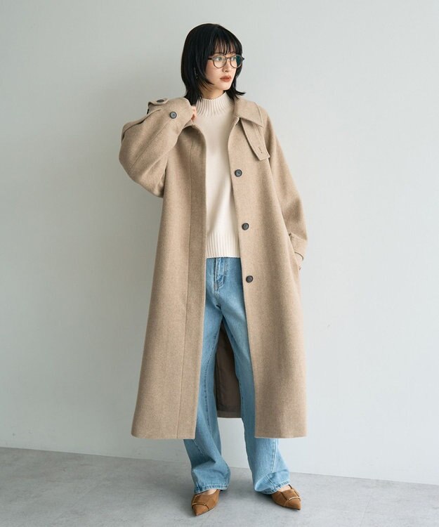 YECCA VECCA ウール混ステンカラーロングコート Mocha