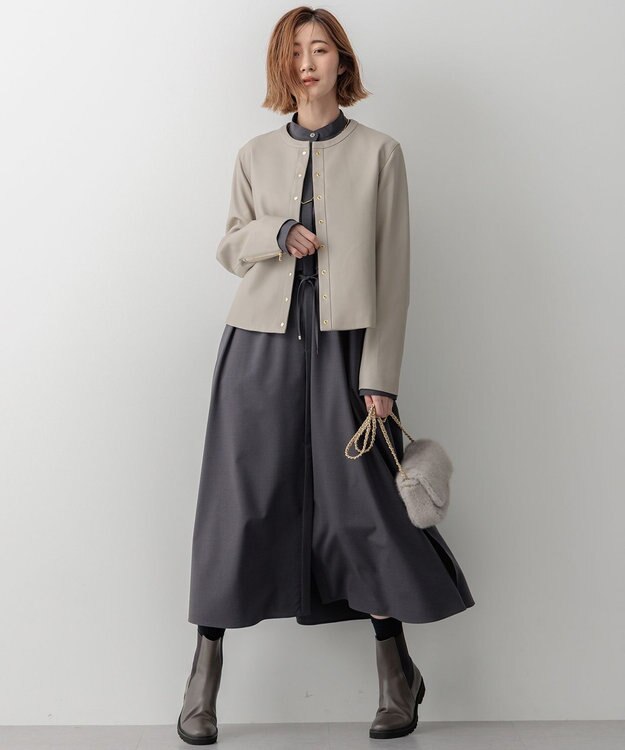 23区 L 【洗える】TWマットクロス シャツワンピース グレー系