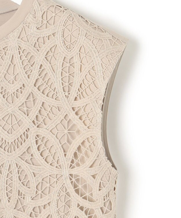 23区 L 【洗える/汗じみ防止加工】エンブロイダリージャージー フレンチスリーブ カットソー ベージュ系