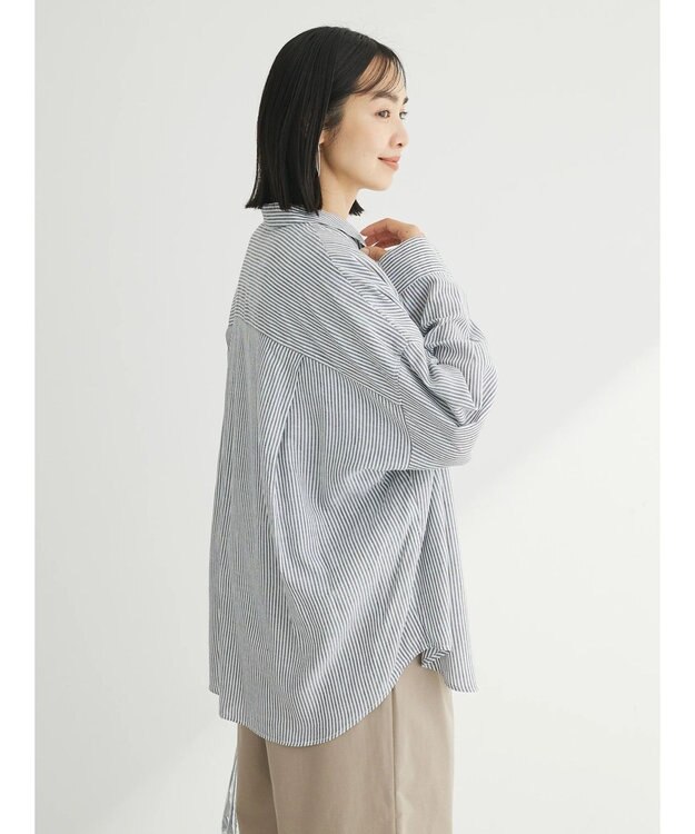 Green Parks リネンレーヨン２ｗａｙシャツ Stripe Black