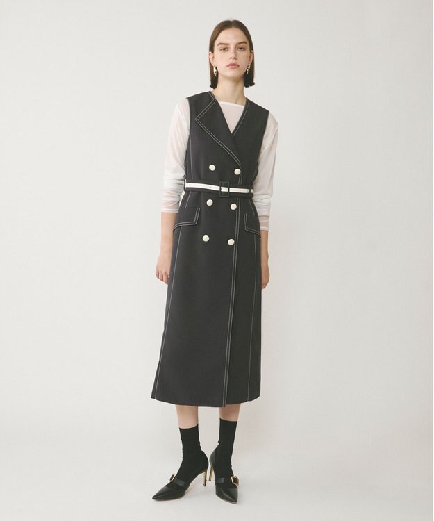 GRACE CONTINENTAL アシンメトリーカラーワンピース チャコール