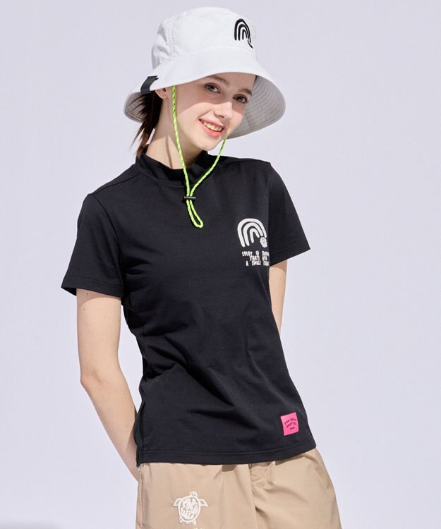 PW CIRCULUS 【WOMEN】メッシュコンビ モックネックT ゴルフウェア レディース ブラック系