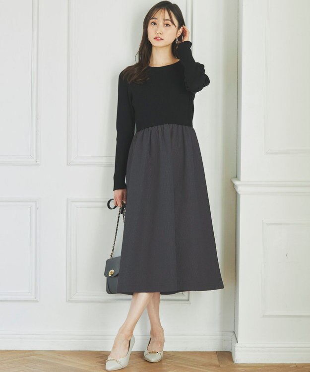 ANY SIS 【洗える】フクレジャカード ワンピース ブラック