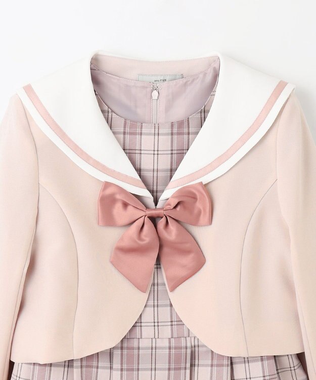 ANY KIDS 【2点セット】セーラージャケット+チェックワンピース ピンクベージュ
