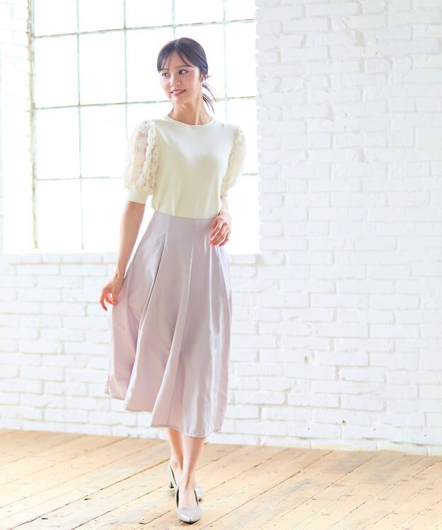 Feroux 【洗える】タフタフレア スカート ライトグレー系