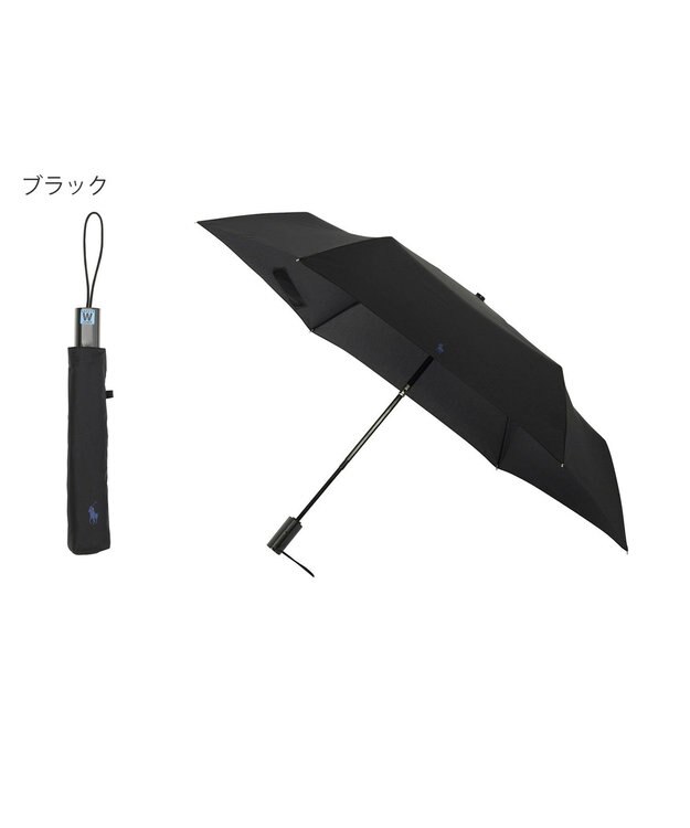 MOONBAT 【自動開閉】POLO RALPH LAUREN 折りたたみ傘  メンズ プレーン ワンポイント刺繍 大きめ60cm ブラック