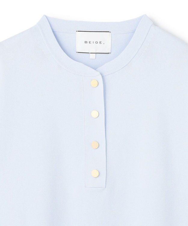 BEIGE， 【洗える】LAURA / クルーネックボタンニットトップス Sax