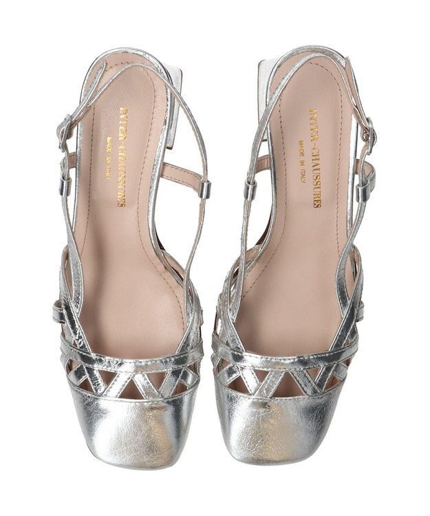 INTER-CHAUSSURES 【INTER-CHAUSSURES】スクエアトウチャンキーヒールバックバンド シルバー