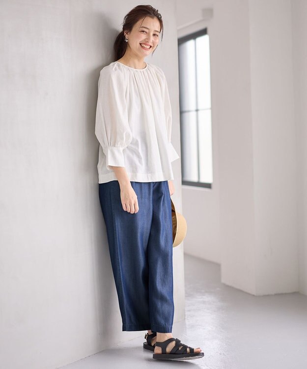 ANY 【手洗い可能/ウエストゴム】ウォッシャブルデニムパンツ ネイビー