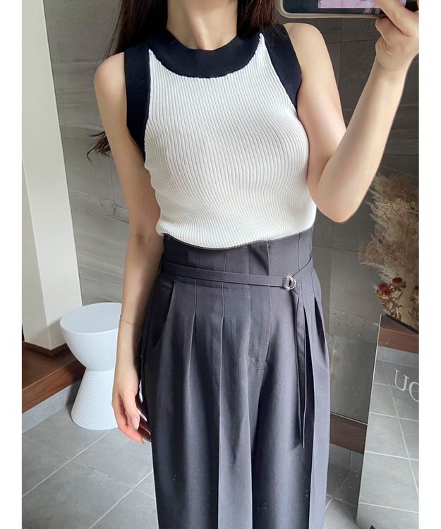 Green Parks デザインヘム配色ニットタンクトップ Off White