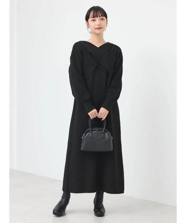 earth music&ecology Ｓｅｔ２点クロスニット＋ノースリーブニットワンピース Black