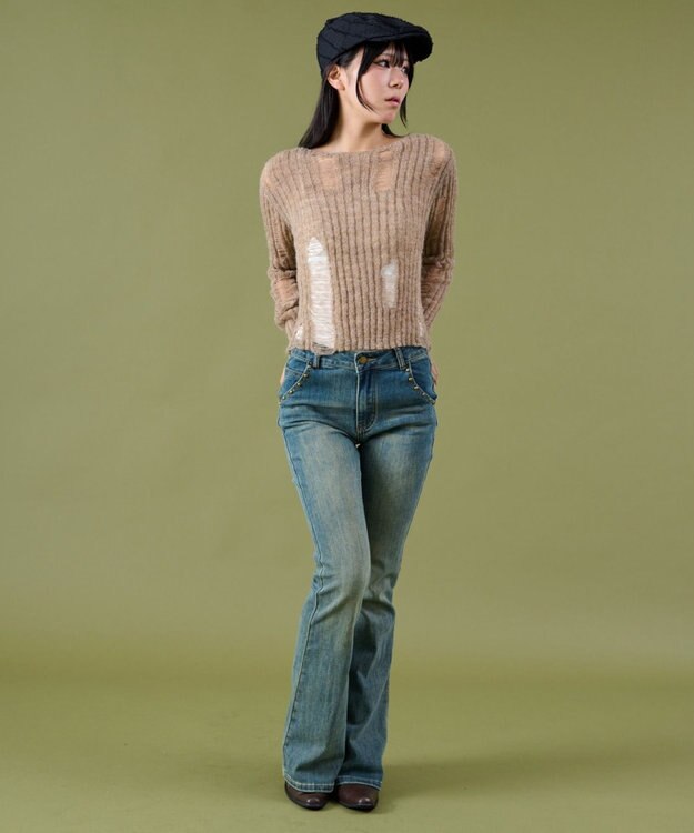 WEGO ダメージショートニット ベージュ