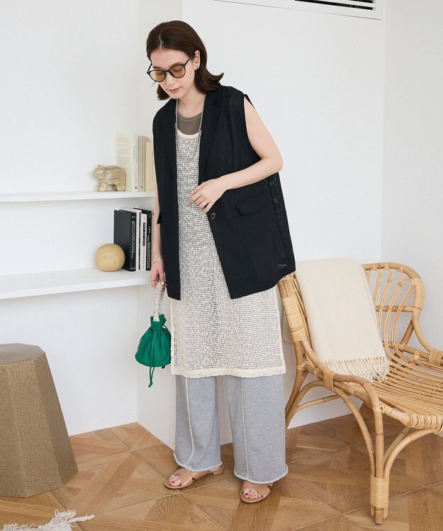 Green Parks メッシュロングベスト Light Beige