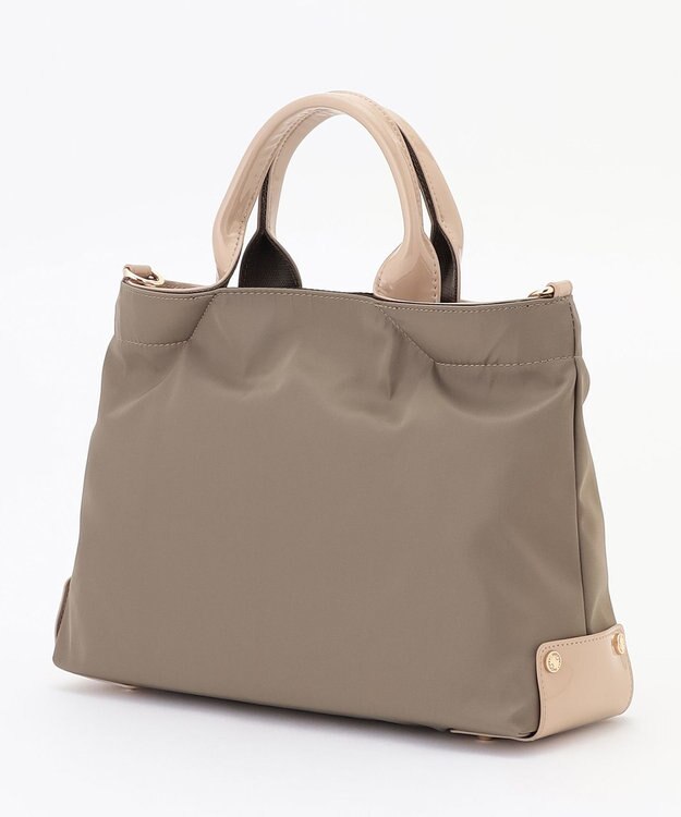 LA BAGAGERIE ツイルナイロン×エナメル 2WAYトートバッグ Sサイズ グレージュ