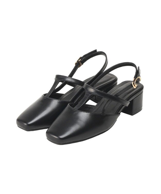 AMERICAN HOLIC Tストラップスクエアパンプス Black